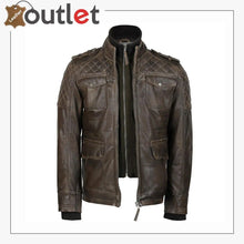 Load image into Gallery viewer, Classic Style Genuine Mens Motorcycle Leather Ridding Jacket - Leather Outlet