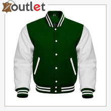 Load image into Gallery viewer, Green Letterman Wool & White Leather Varsity Jacket