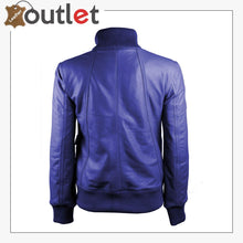 Load image into Gallery viewer, Gusty Dark Blue Bomber Womens Leather Jacket - Leather Outlet