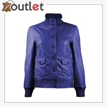 Load image into Gallery viewer, Gusty Dark Blue Bomber Womens Leather Jacket - Leather Outlet