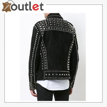 Load image into Gallery viewer, Handmade Men Black Punk Rock Studded Jacket