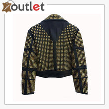 Load image into Gallery viewer, Handmade Womens Black Fashion Golden Studded Punk Style Leather Jacket