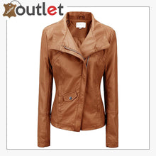 Load image into Gallery viewer, High Color Brown Leather Bomber Jacket For Women
