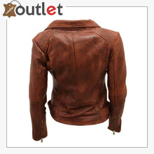 Load image into Gallery viewer, Ladies Coniac Tan Vintage Brando 100% Leather Biker Jacket - Leather Outlet