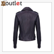 Load image into Gallery viewer, Ladies Purple Real 100% Lamb Nappa Leather Biker Jacket - Leather Outlet