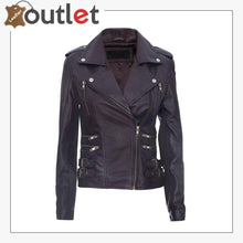 Load image into Gallery viewer, Ladies Purple Real 100% Lamb Nappa Leather Biker Jacket - Leather Outlet
