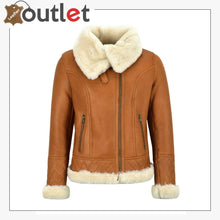 Load image into Gallery viewer, Ladies Sheepskin Jacket White Shearling Asymmetric Real Fur Bomber Jacket - Leather Outlet