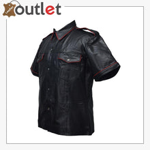 Load image into Gallery viewer, Handmade Mens Real Leather Black Police Shirt for Sale