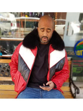 Load image into Gallery viewer, Multi Color Mens V Bomber Lambskin Leather Jacket With Fox Fur Collar Leather Outlet