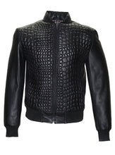 Load image into Gallery viewer, Men Crocodile Quilted Leather Bomber Jacket Leather Outlet