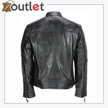 Load image into Gallery viewer, Men's Black Vintage Biker Style Waxed Sheep Skin Fashion Jacket - Leather Outlet
