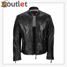 Load image into Gallery viewer, Men's Black Vintage Biker Style Waxed Sheep Skin Fashion Jacket - Leather Outlet