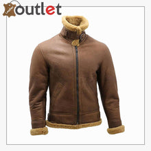 Load image into Gallery viewer, Men's Brown B3 Shearling Sheepskin WW2 Bomber Leather Flying Aviator Jacket - Leather Outlet