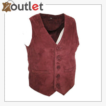 Load image into Gallery viewer, Men's Goat Suede Classic Smart Burgundy Leather Waistcoat - Leather Outlet