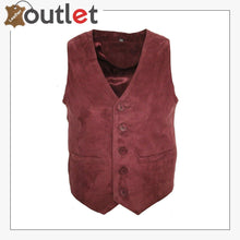 Load image into Gallery viewer, Men's Goat Suede Classic Smart Burgundy Leather Waistcoat - Leather Outlet