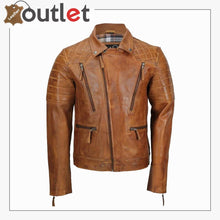 Load image into Gallery viewer, Men's Tan Sheep Leather Vintage Style Biker Fashion Casual Leather Jacket - Leather Outlet