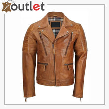 Load image into Gallery viewer, Men's Tan Sheep Leather Vintage Style Biker Fashion Casual Leather Jacket - Leather Outlet