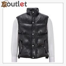 Load image into Gallery viewer, Men's Puffer Leather Black Casual Vest Leather Outlet