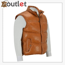Load image into Gallery viewer, Men's Puffer Leather Brown Waistcoat Padded Lambskin Leather Casual Vest Leather Outlet