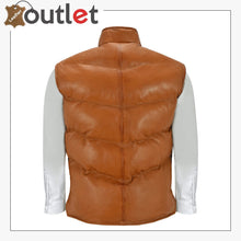 Load image into Gallery viewer, Men's Puffer Leather Brown Waistcoat Padded Lambskin Leather Casual Vest Leather Outlet