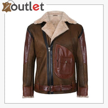 Load image into Gallery viewer, Mens Brown Crossover B3 Sheepskin Aviator Flying Leather Biker Jacket - Leather Outlet
