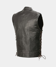 Load image into Gallery viewer, Men's Leather Club Style Vest Brown Side Laces Concealed Gun Pockets Leather Outlet