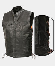 Load image into Gallery viewer, Men's Leather Club Style Vest Brown Side Laces Concealed Gun Pockets Leather Outlet
