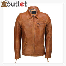 Load image into Gallery viewer, Classic Collar Retro Zip Up Biker Style Smart Slim Fit Mens Real Leather Jacket - Leather Outlet