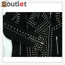 Load image into Gallery viewer, Mens Rivet Studded Biker Motorcycle Suede Leather Jacket - Leather Outlet