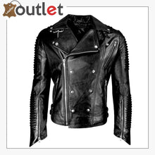 Load image into Gallery viewer, Mens Funky Motorcycle Studded Punk Retro Rider Leather Jacket