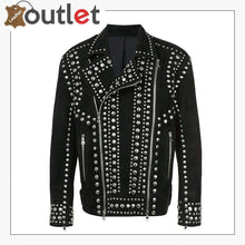 Load image into Gallery viewer, Mens Studded Punk Black Suede Leather Jacket