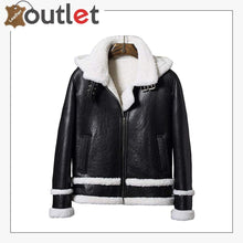 Load image into Gallery viewer, New Mens Shearling Black B3 Bomber Hooded Leather Fur Jacket