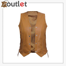 Load image into Gallery viewer, Womens Brown New Motorcycle Biker Soft Leather Vest Waistcoat
