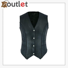 Load image into Gallery viewer, New Womens ladies Genuine Real Leather Braided Black Waistcoat Gillette Vest