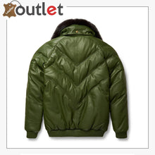 Laden Sie das Bild in den Galerie-Viewer, Olive Leather V Bomber Mens Jacket