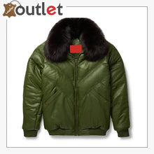 Laden Sie das Bild in den Galerie-Viewer, Olive Leather V Bomber Mens Jacket