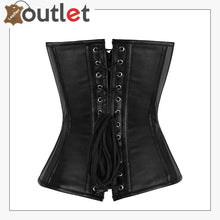 Load image into Gallery viewer, Overbust Bustier Full Steel Boned Victorian Gothic Black Real Leather Zip Corset Leather Outlet