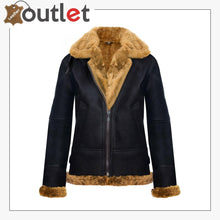 Load image into Gallery viewer, RAF Aviator Pilot Brown Womens Hooded Sheepskin Jacket B3 Flying Leather Jacket - Leather Outlet