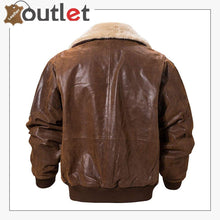Load image into Gallery viewer, Real Leather Bomber Jacket with Removable Fur Collar Aviator