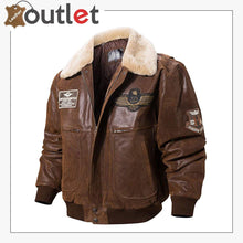 Load image into Gallery viewer, Real Leather Bomber Jacket with Removable Fur Collar Aviator