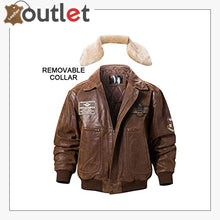 Load image into Gallery viewer, Real Leather Bomber Jacket with Removable Fur Collar Aviator