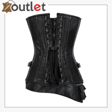 Load image into Gallery viewer, Steam Punk Full Steel Boned C Hook Over bust Bustier Gothic Black Leather Corset Leather Outlet
