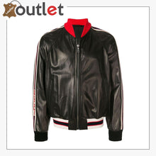 Load image into Gallery viewer, Stripe Trim Womens Leather Bomber Jacket - Leather Outlet