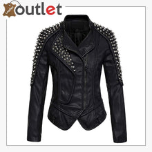 Load image into Gallery viewer, Stylish Oblique Zip Slimming Studded Leather Jacket