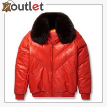 Load image into Gallery viewer, Top Saller Orange Leather V Bomber Jacket for Mens