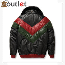 Load image into Gallery viewer, Two Tone Red and Green Latest Design Mens V Bomber Leather Jacket - Leather Outlet