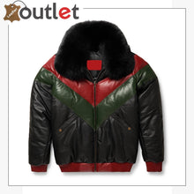 Load image into Gallery viewer, Two Tone Red and Green Latest Design Mens V Bomber Leather Jacket - Leather Outlet