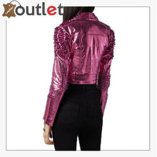 Load image into Gallery viewer, Pink Metallic Studded Biker Jacket