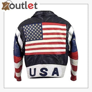 Vintage 80s USA Flag Brando Stars Studded Bomber Leather Jacket