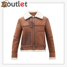 Load image into Gallery viewer, Women Casual Brown Shearling Leather Jacket